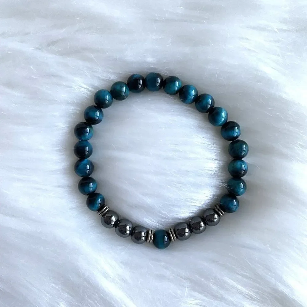 New Blue Tiger’s Eye Bracelet Gem Bead Bracelet Unisex
